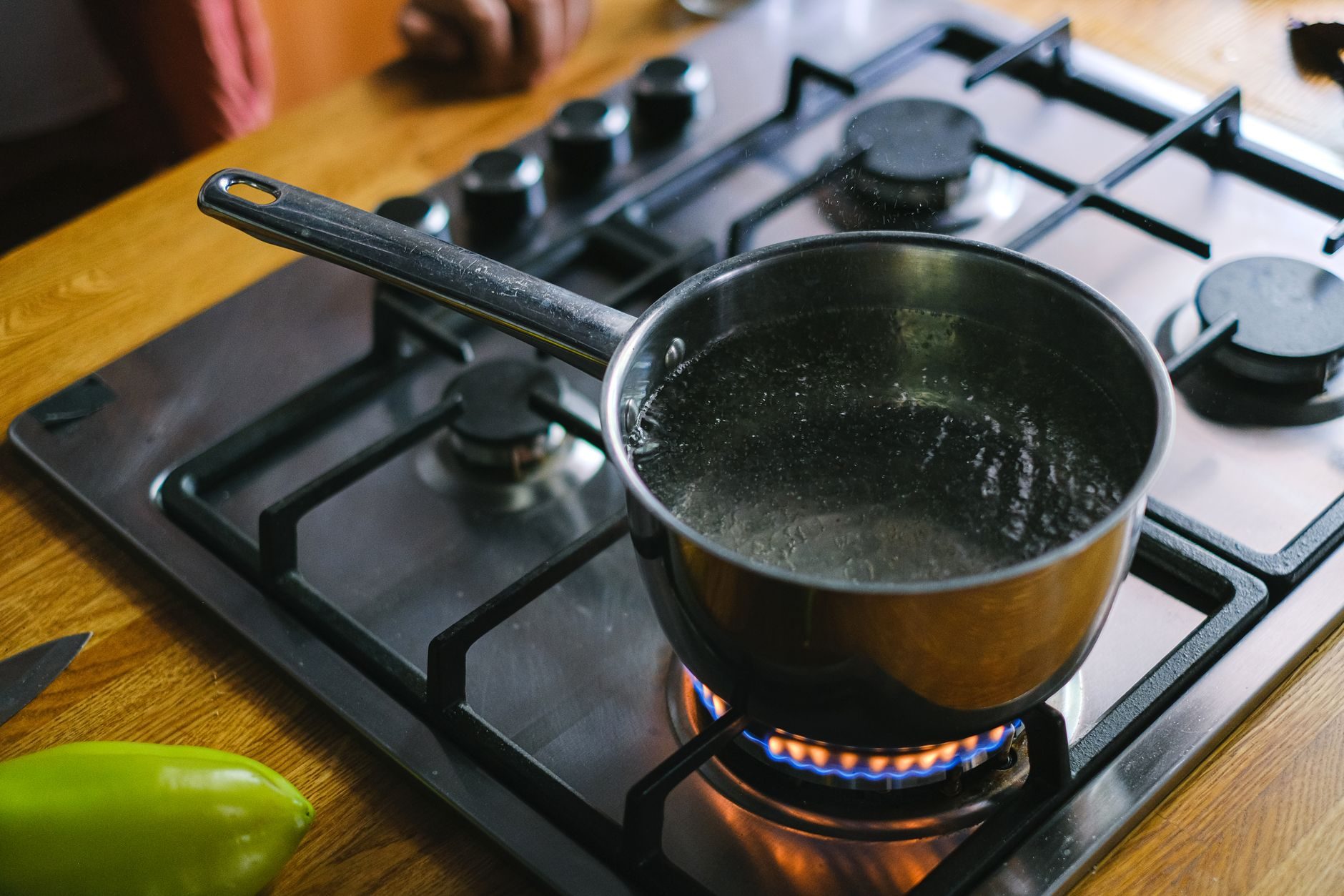 Pot boiling on a gas stove